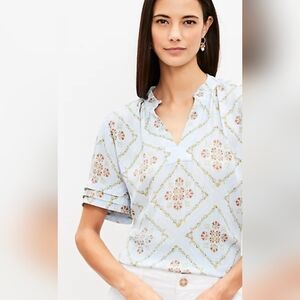 Loft Floral Patterned Light Blue Women's Top Size Large